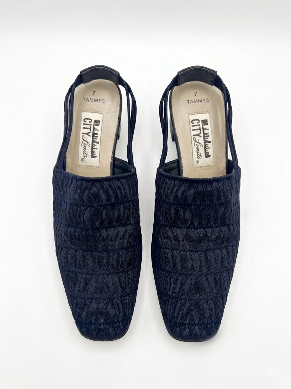 Vintage 90s City Limits Navy Blue Woven Slingback Block Heels Size 7